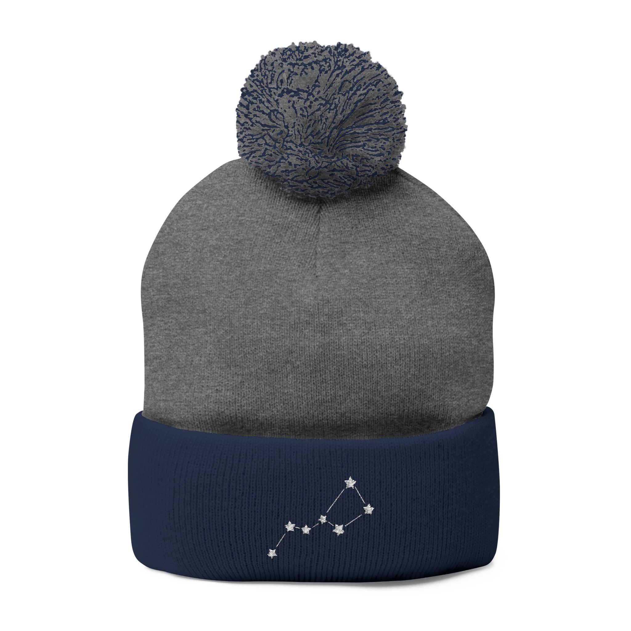 Ursa Major Beanie Cap for Universe Enthusiast, Embroidered Pom-Pom Knit Hat