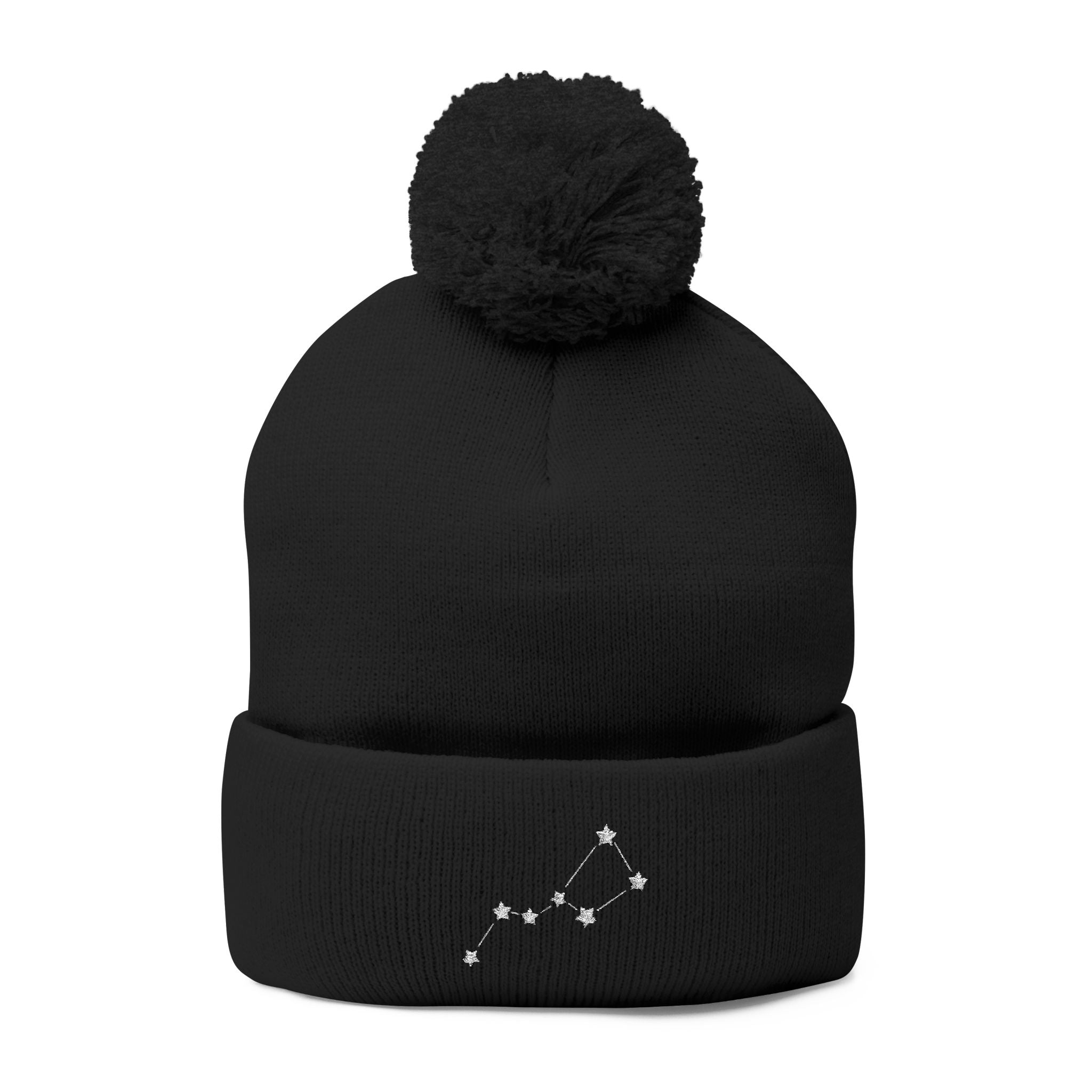 Ursa Major Beanie Cap for Universe Enthusiast, Embroidered Pom-Pom Knit Hat