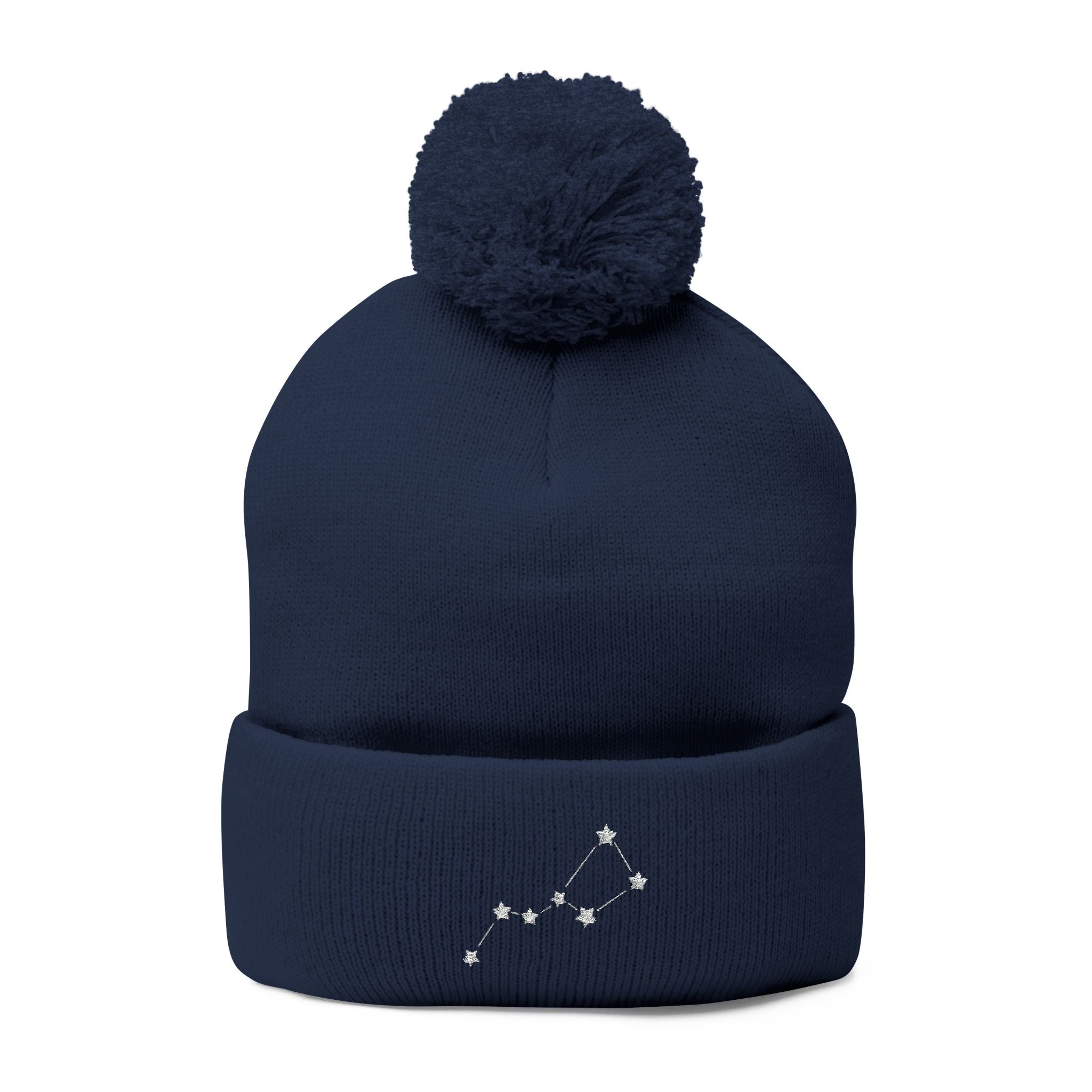 Ursa Major Beanie Cap for Universe Enthusiast, Embroidered Pom-Pom Knit Hat