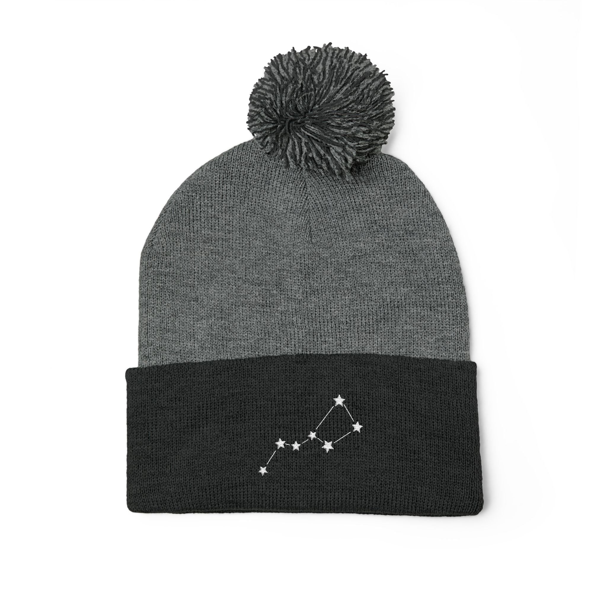 Ursa Major Beanie Cap for Universe Enthusiast, Embroidered Pom-Pom Knit Hat