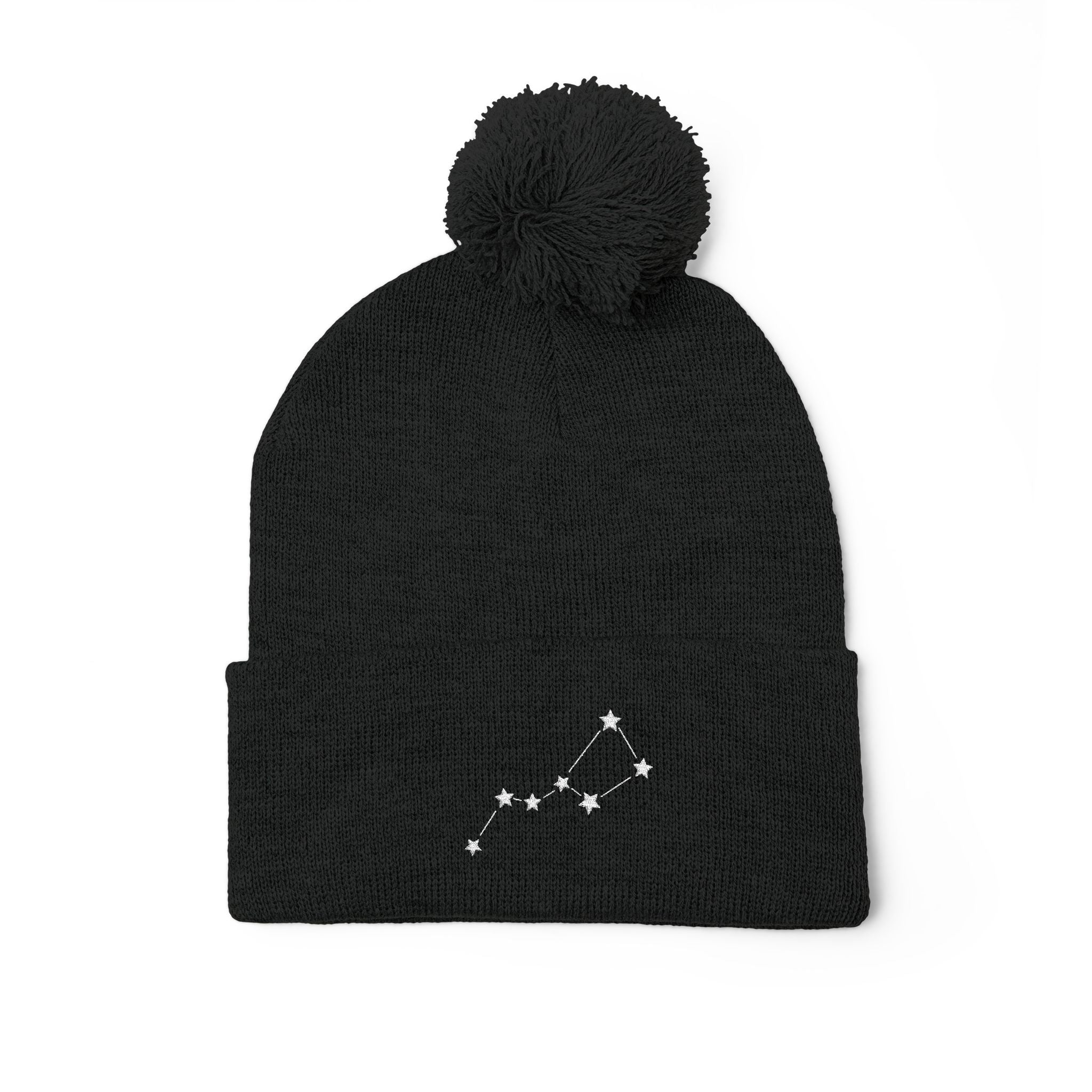 Ursa Major Beanie Cap for Universe Enthusiast, Embroidered Pom-Pom Knit Hat