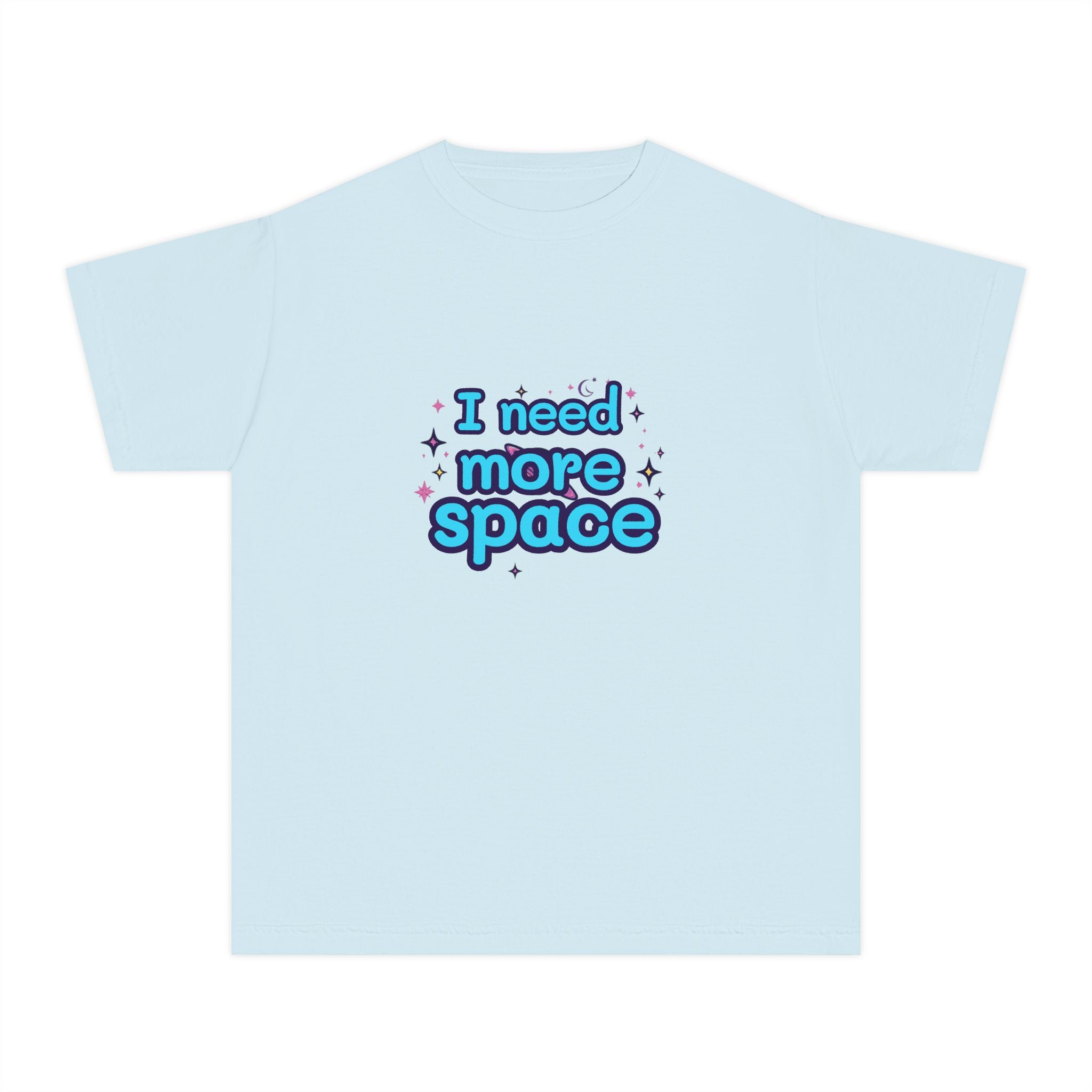 Youth Tee — “I Need More Space” Cloud & Stars Graphic