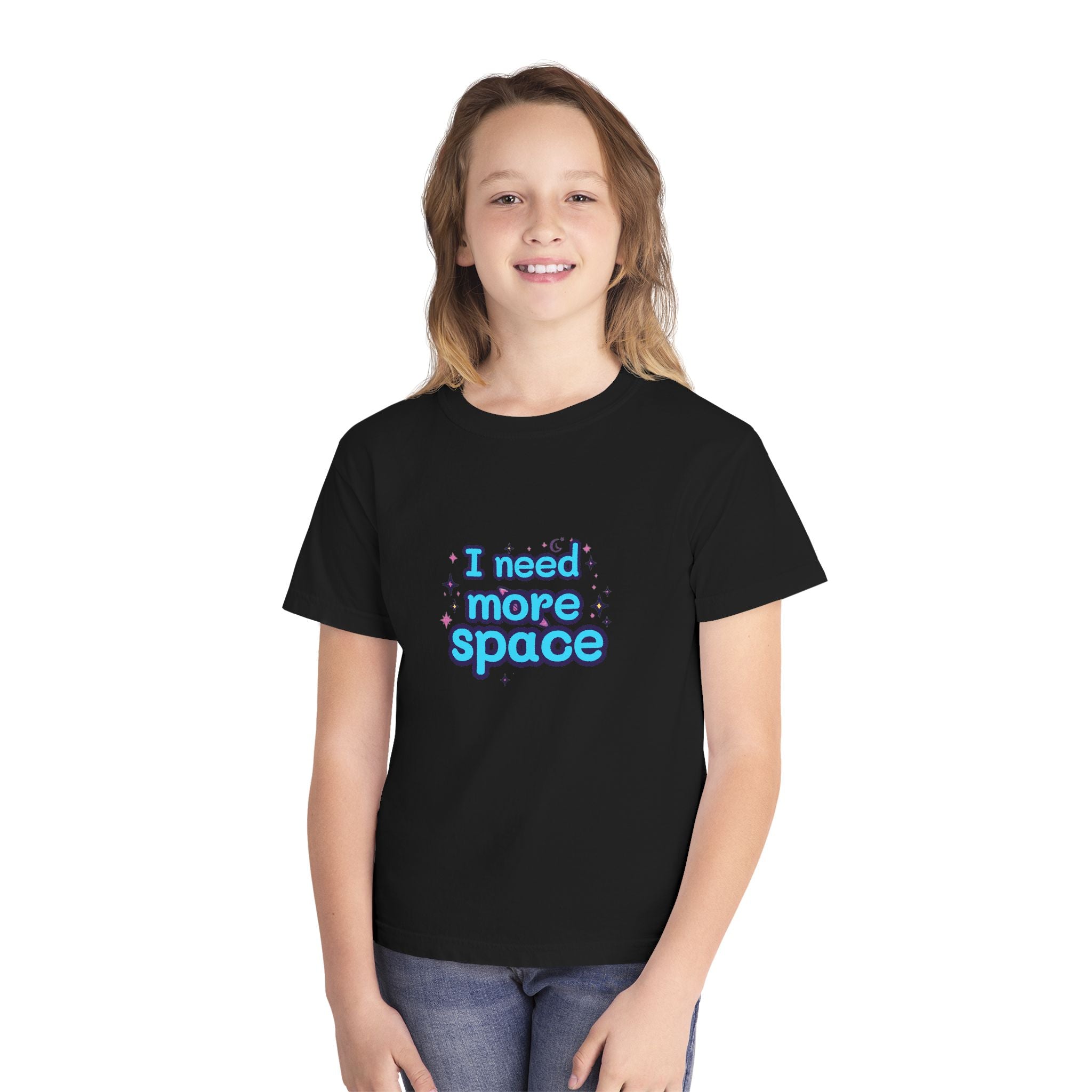 Youth Tee — “I Need More Space” Cloud & Stars Graphic