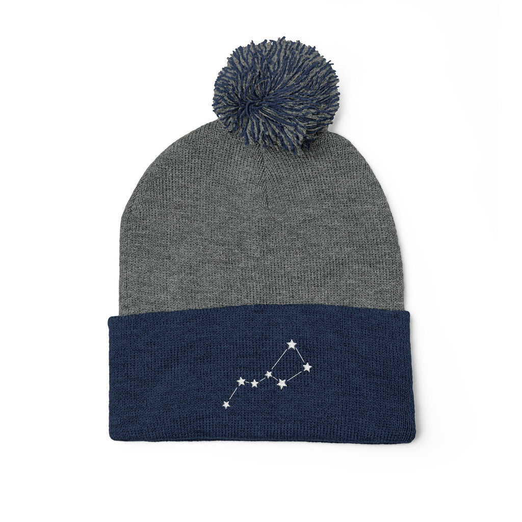 Ursa Major Beanie Cap for Universe Enthusiast, Embroidered Pom-Pom Knit Hat