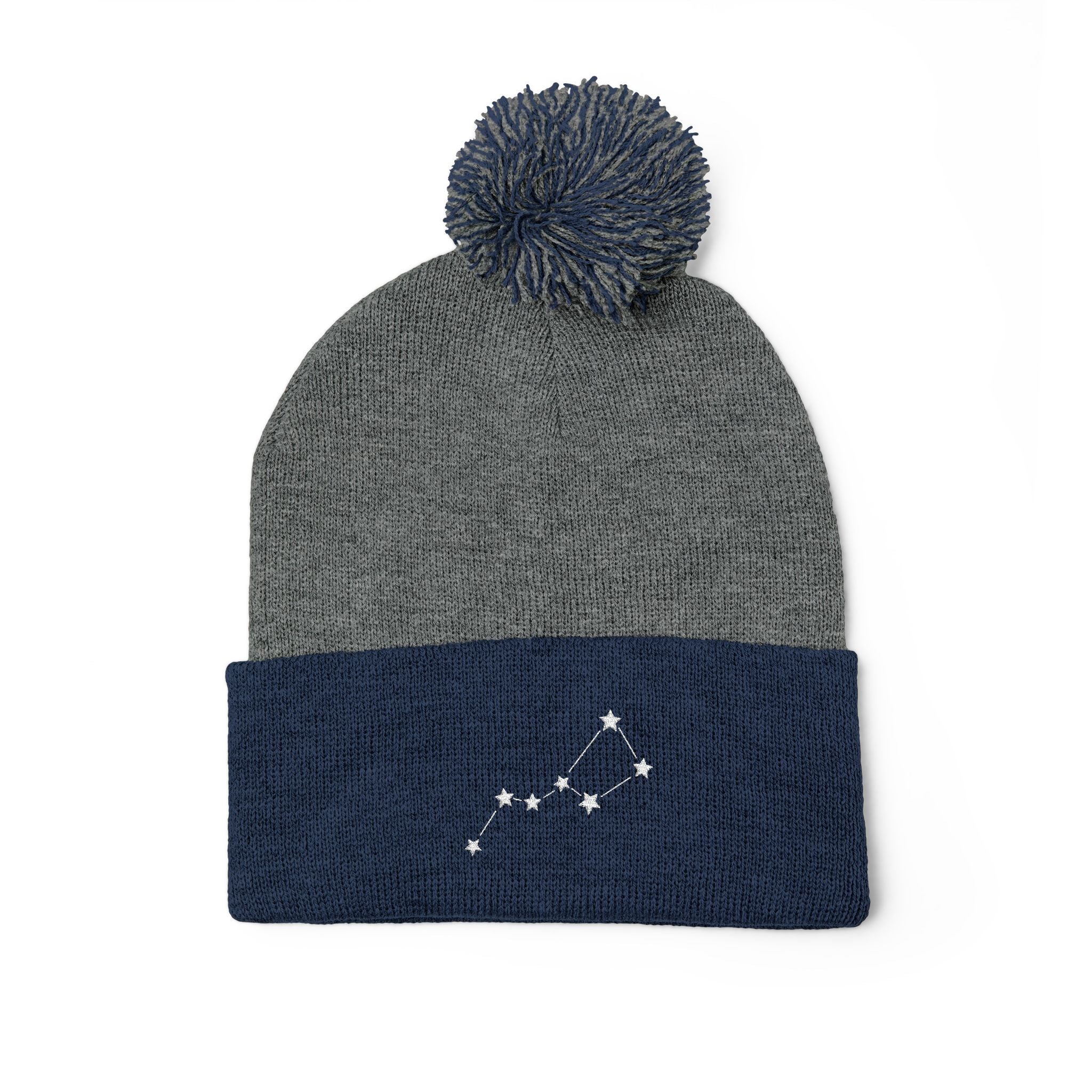 Ursa Major Beanie Cap for Universe Enthusiast, Embroidered Pom-Pom Knit Hat