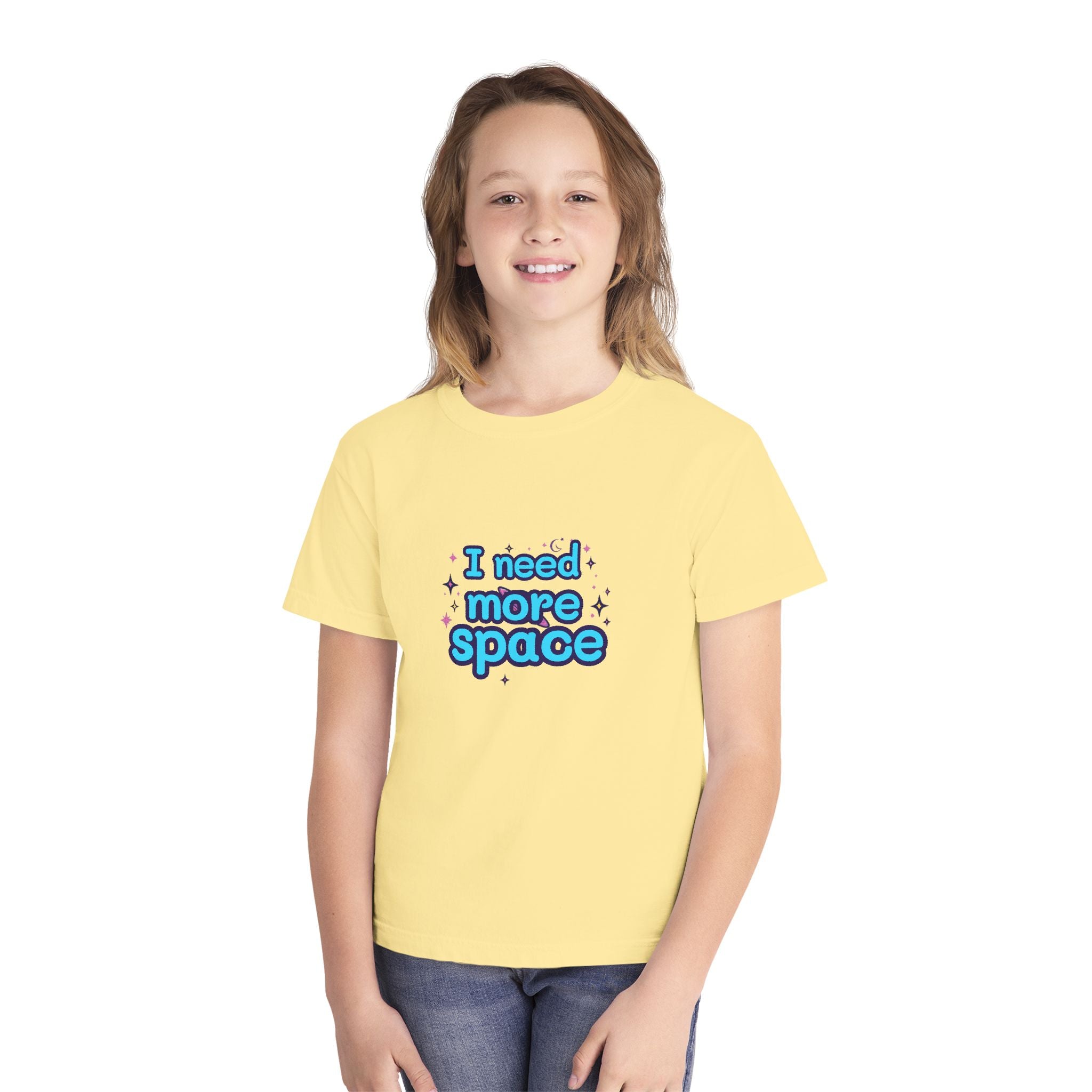 Youth Tee — “I Need More Space” Cloud & Stars Graphic