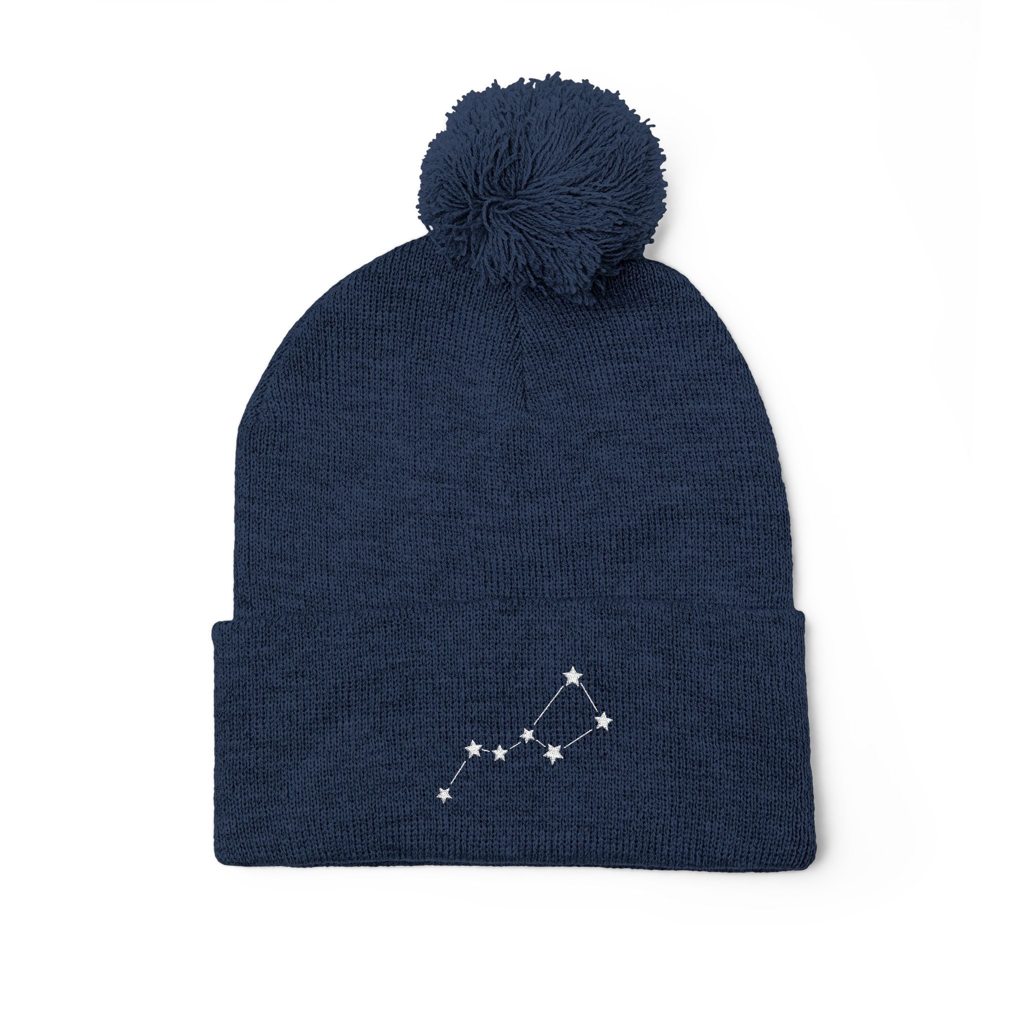 Ursa Major Beanie Cap for Universe Enthusiast, Embroidered Pom-Pom Knit Hat