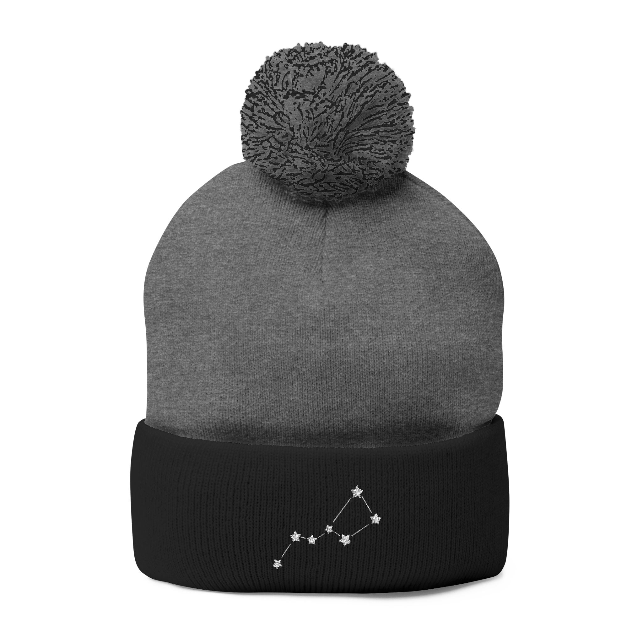 Ursa Major Beanie Cap for Universe Enthusiast, Embroidered Pom-Pom Knit Hat