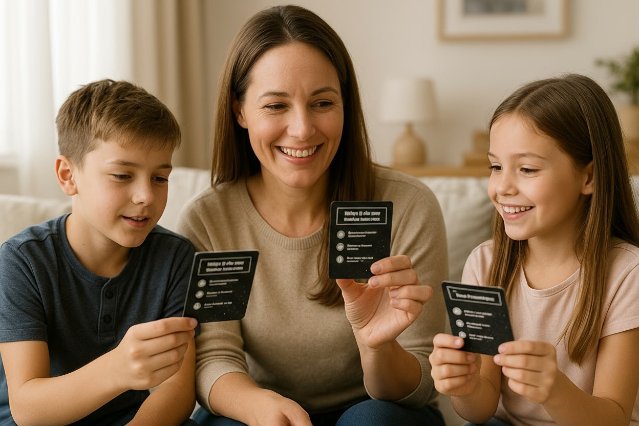 Lady with kids playing cards
